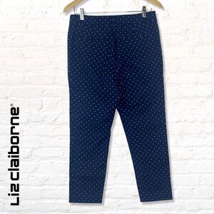 Liz Claiborne Navy White Polka Dot Pants Emma Classic Fit Cropped Tapered Size 4